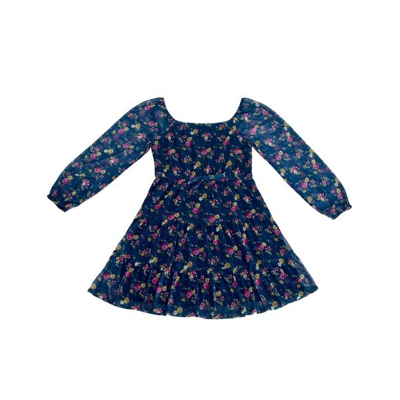 Big Girls Trixxi Long Sleeve Tiered Floral Mesh Dress Large Navy NWT - Picture 1 of 1